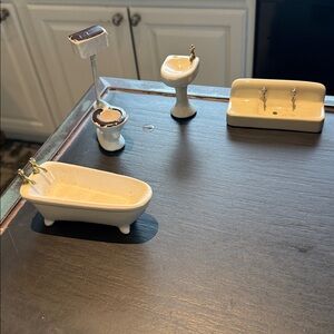 Miniature Bathroom Set with White and Brown Accents